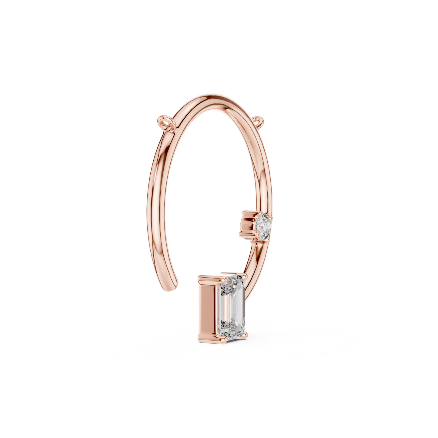 Open Circle Lab-Grown Diamond Delicate Pendant with Emerald Cut in 14K Rose Gold