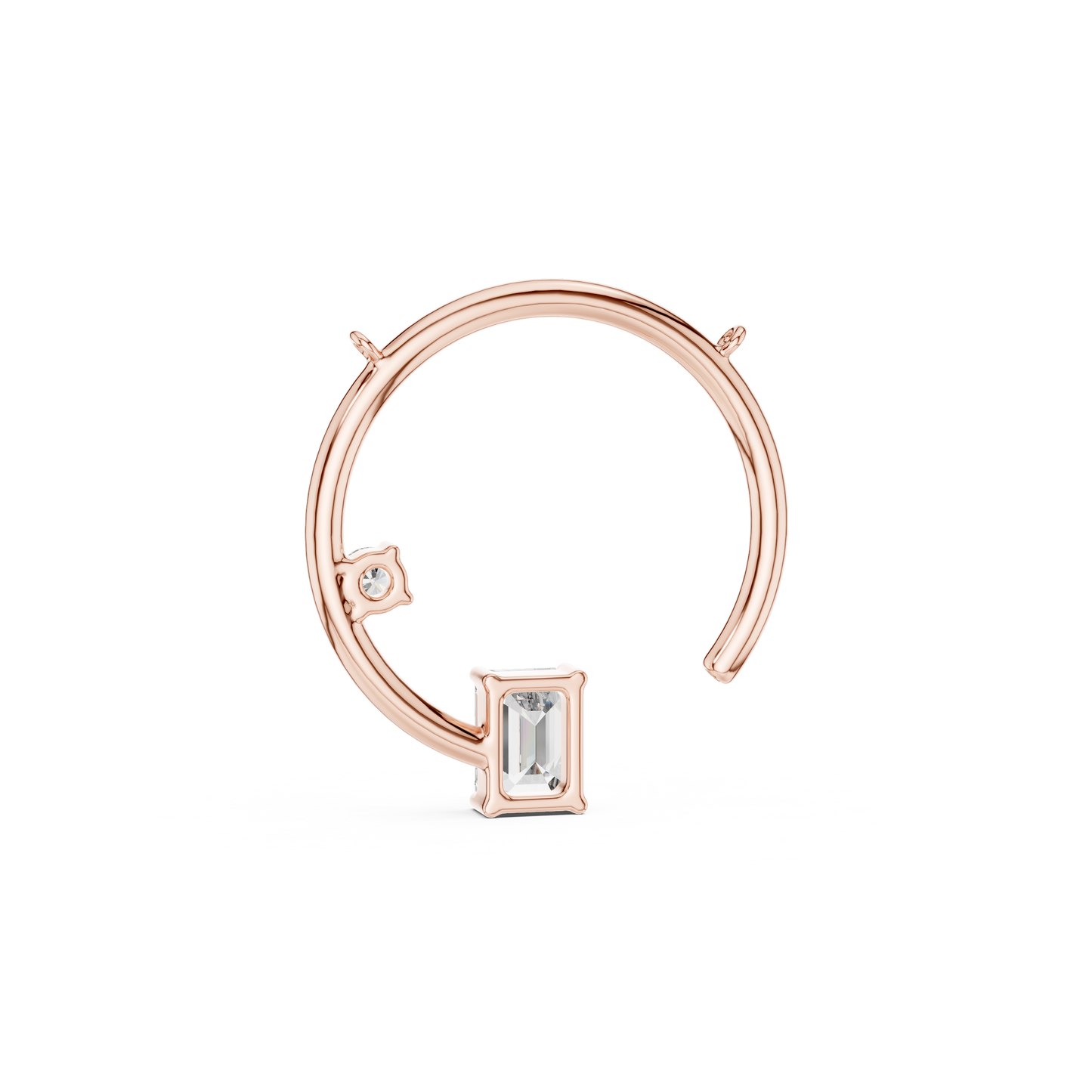 Open Circle Lab-Grown Diamond Delicate Pendant with Emerald Cut in 14K Rose Gold