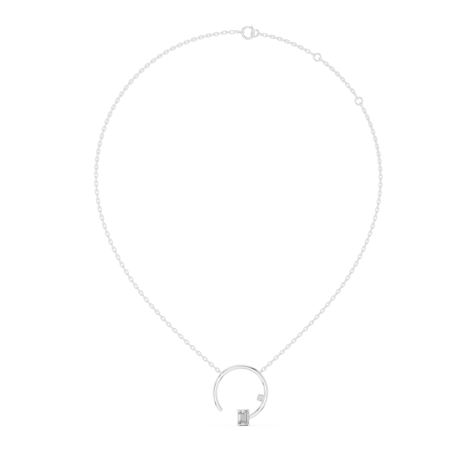 Open Circle Lab-Grown Diamond Delicate Pendant with Emerald Cut in 14K Rose Gold