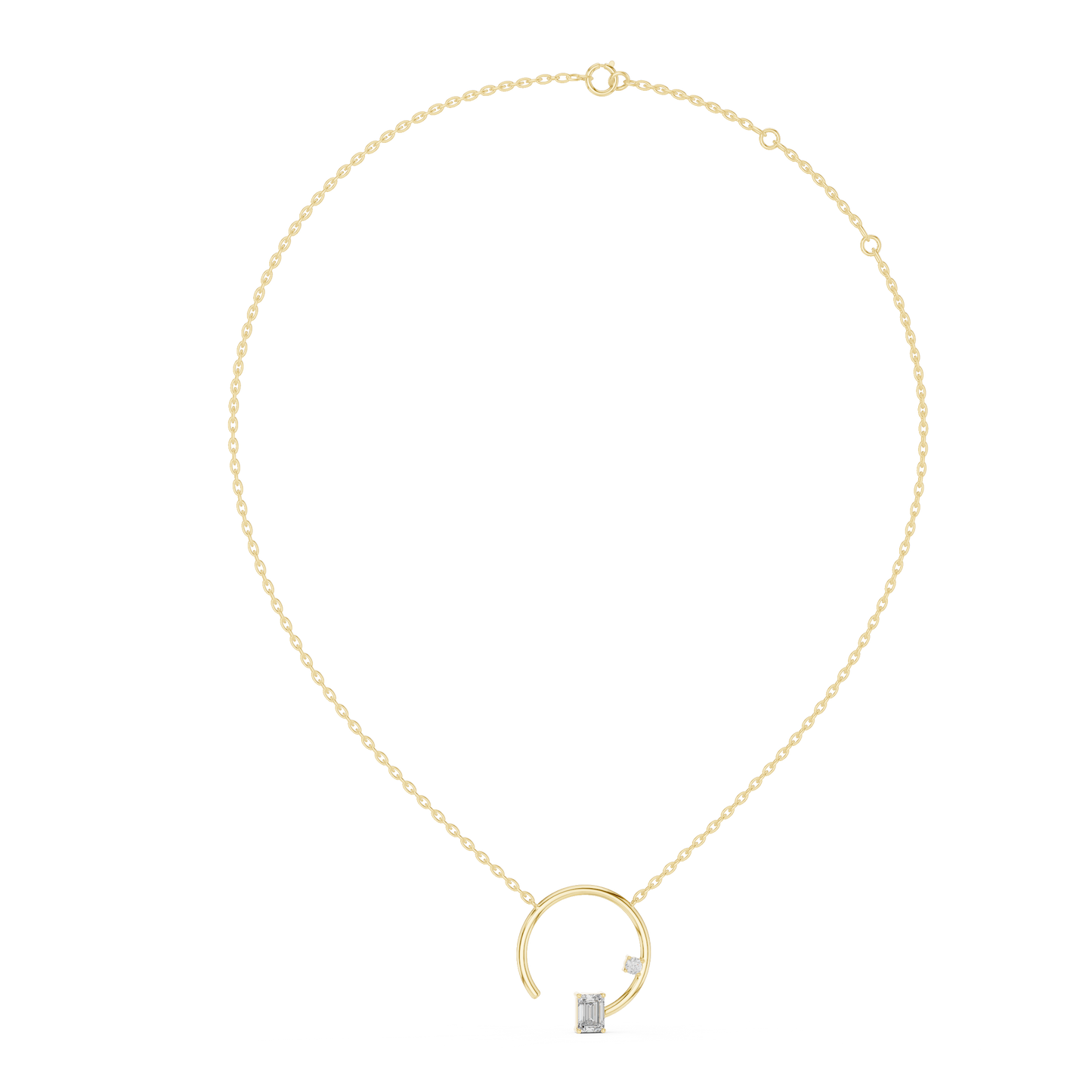 Open Circle Lab-Grown Diamond Delicate Pendant with Emerald Cut in 14K Rose Gold