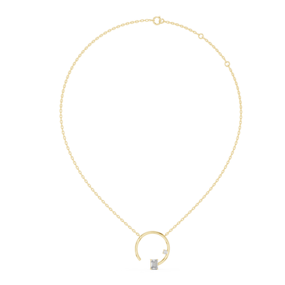 Open Circle Lab-Grown Diamond Delicate Pendant with Emerald Cut in 14K Rose Gold