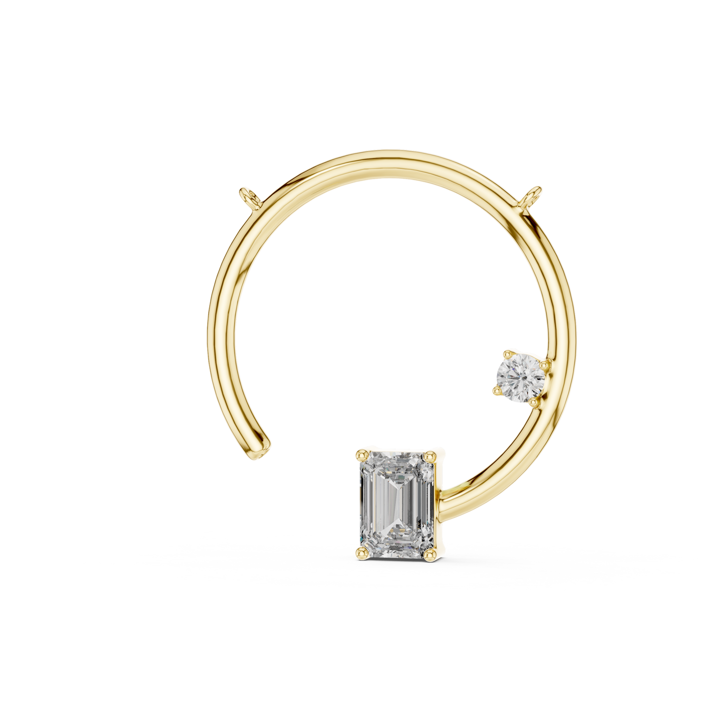 Open Circle Lab-Grown Diamond Delicate Pendant with Emerald Cut in 14K Rose Gold