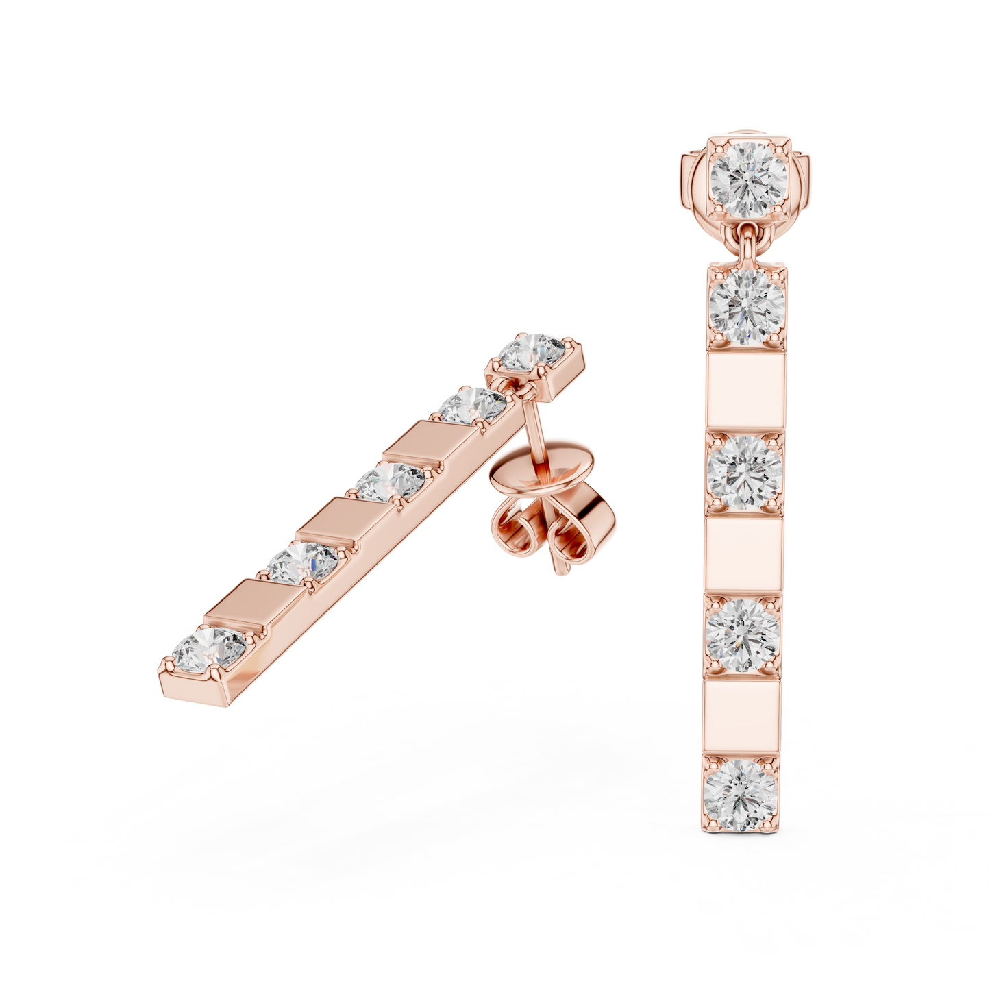 Vertical Round Diamond Bar Chandelier Earrings in White Gold
