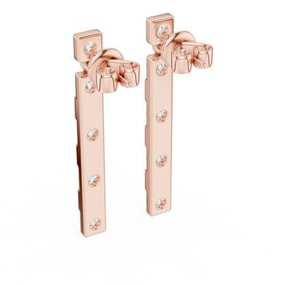Vertical Round Diamond Bar Chandelier Earrings in White Gold