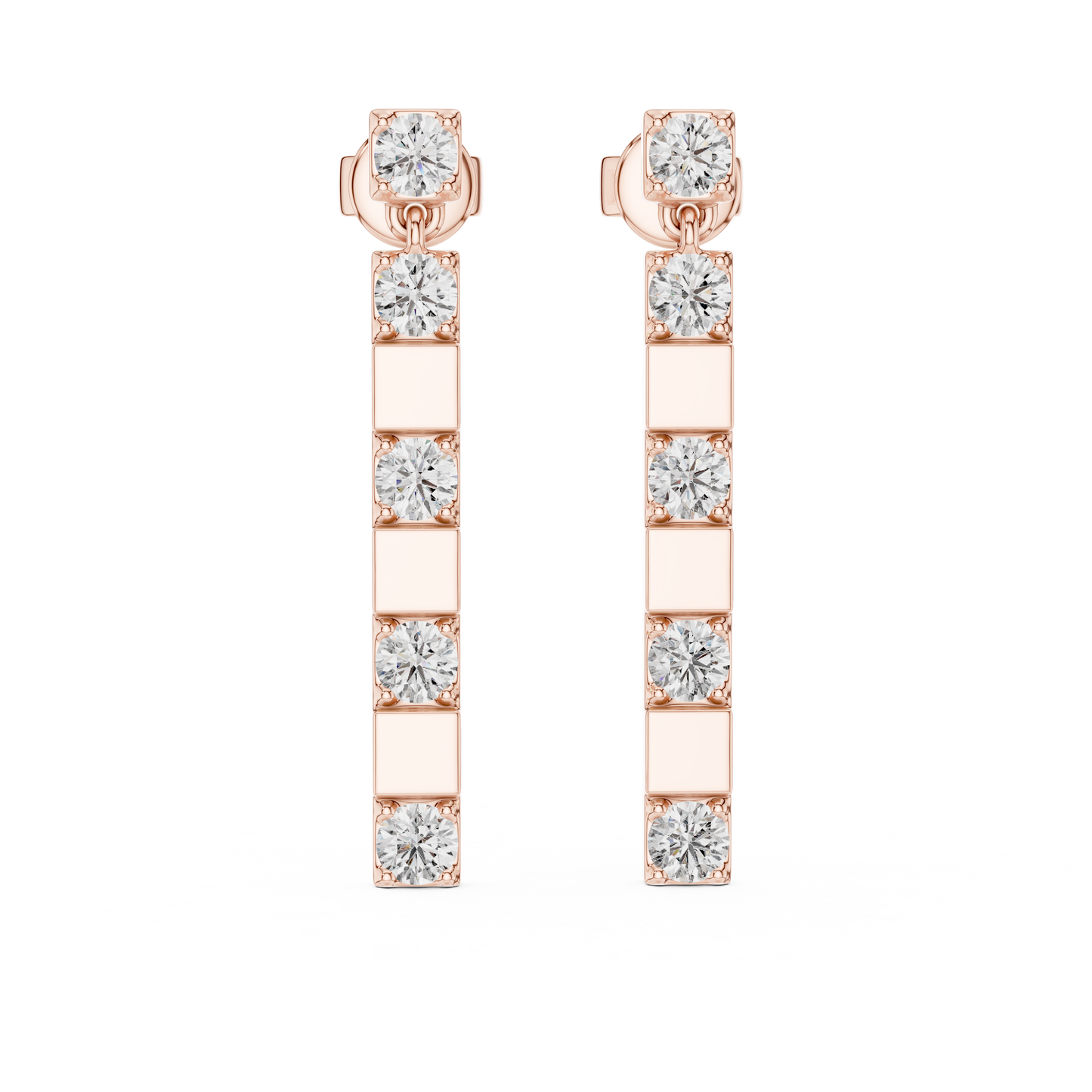 Vertical Round Diamond Bar Chandelier Earrings in White Gold