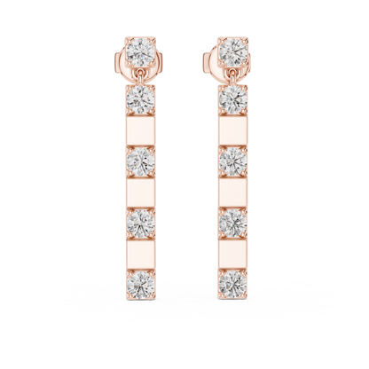 Vertical Round Diamond Bar Chandelier Earrings in White Gold