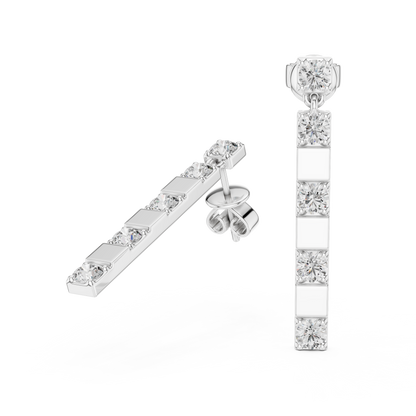 Vertical Round Diamond Bar Chandelier Earrings in White Gold