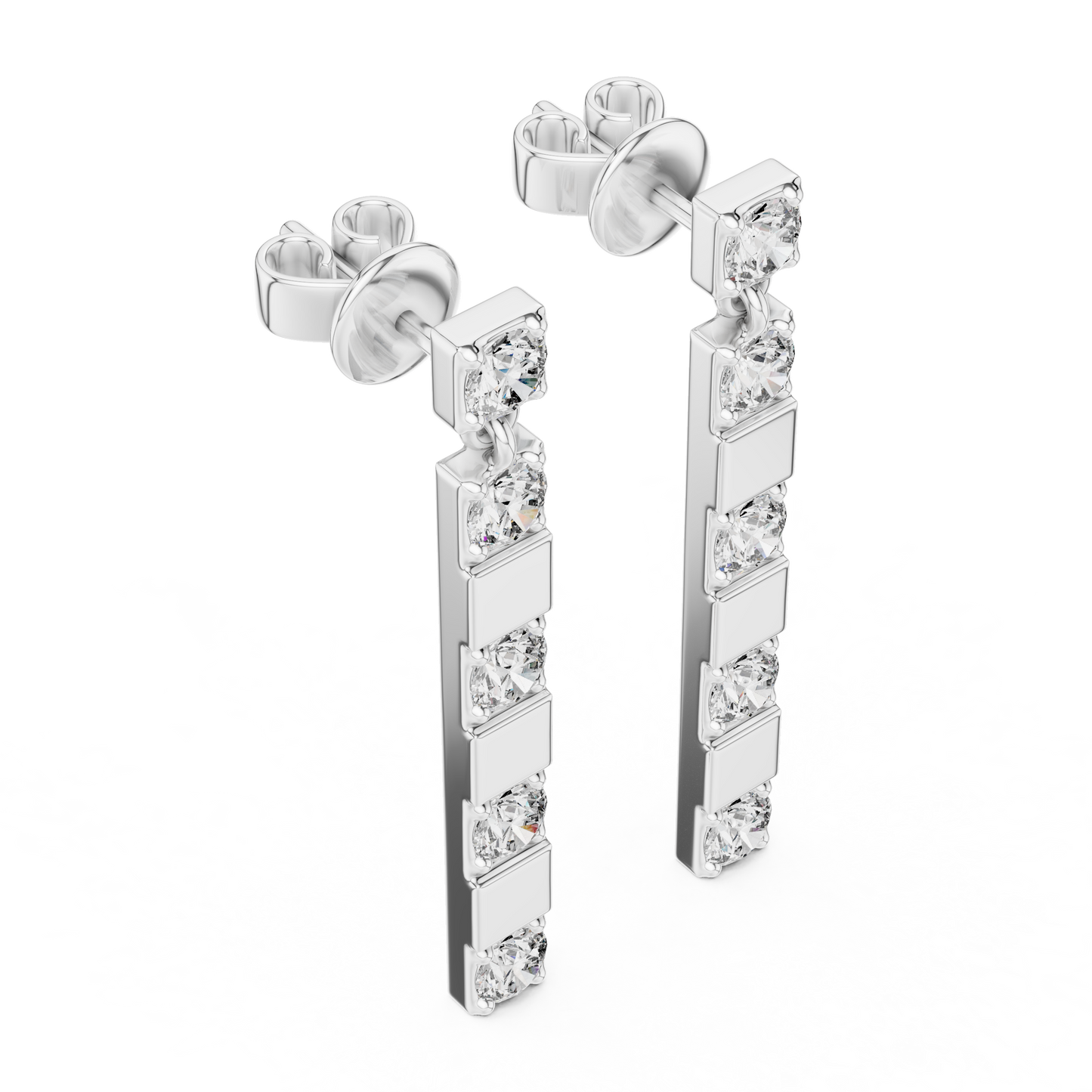 Vertical Round Diamond Bar Chandelier Earrings in White Gold