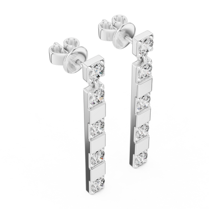 Vertical Round Diamond Bar Chandelier Earrings in White Gold