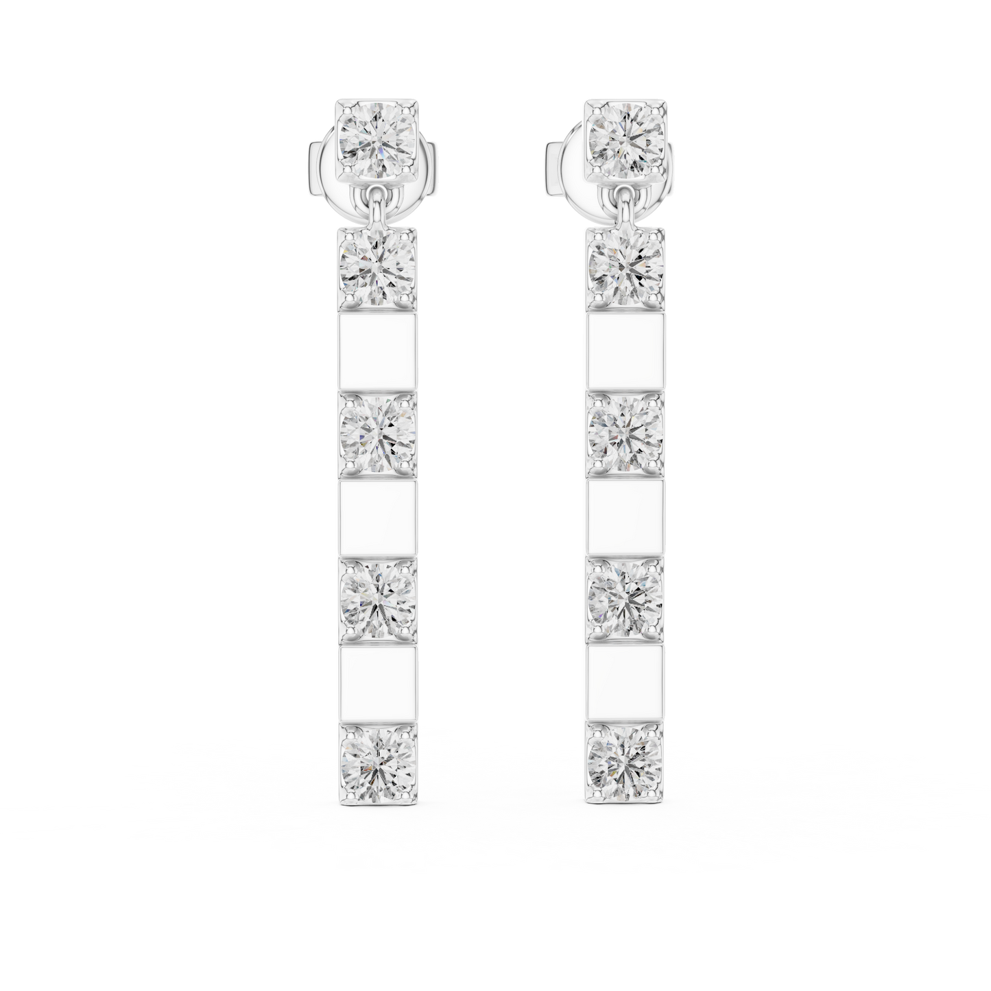 Vertical Round Diamond Bar Chandelier Earrings in White Gold