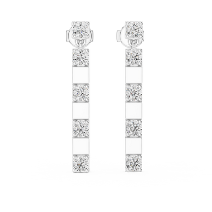 Vertical Round Diamond Bar Chandelier Earrings in White Gold