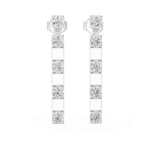 Vertical Round Diamond Bar Chandelier Earrings in White Gold