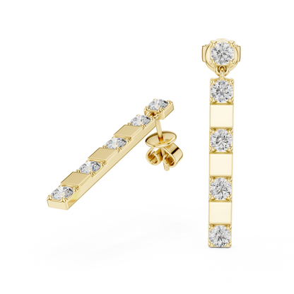 Vertical Round Diamond Bar Chandelier Earrings in White Gold