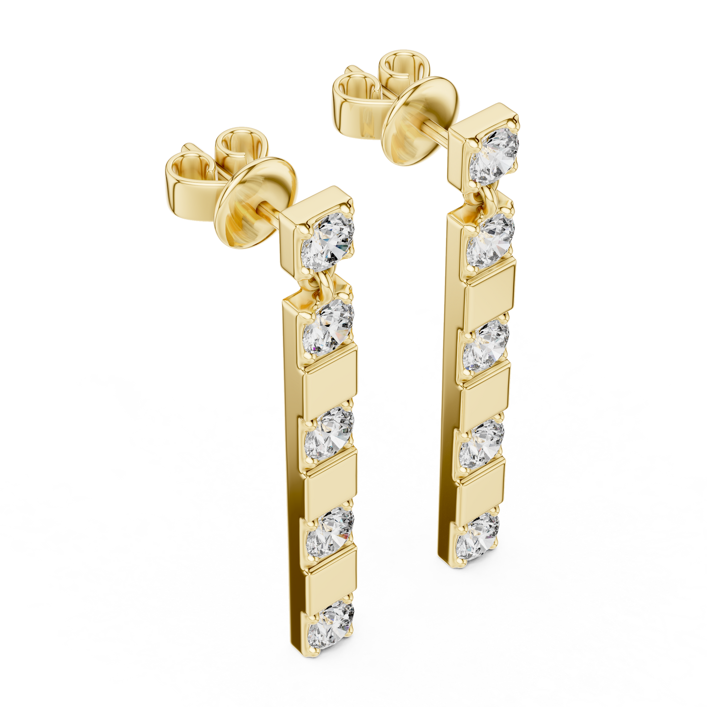 Vertical Round Diamond Bar Chandelier Earrings in White Gold
