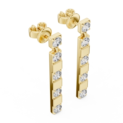 Vertical Round Diamond Bar Chandelier Earrings in White Gold