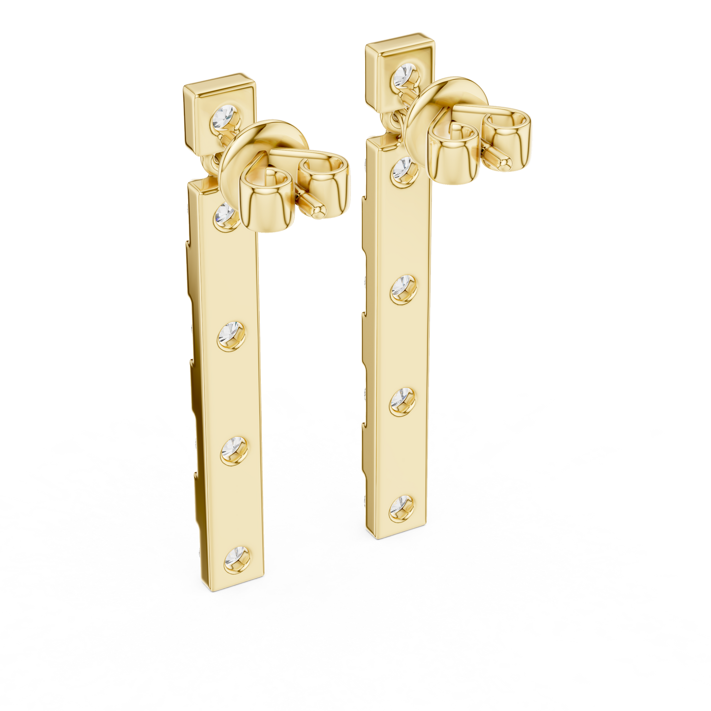 Vertical Round Diamond Bar Chandelier Earrings in White Gold