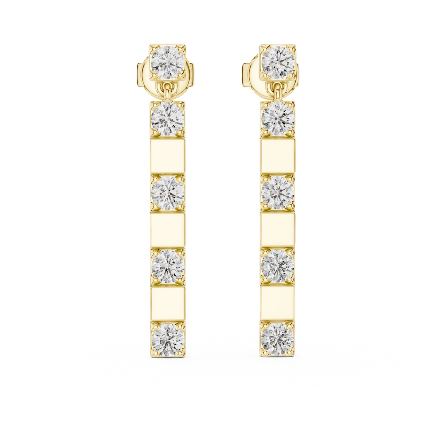 Vertical Round Diamond Bar Chandelier Earrings in White Gold