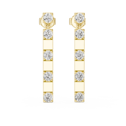 Vertical Round Diamond Bar Chandelier Earrings in White Gold
