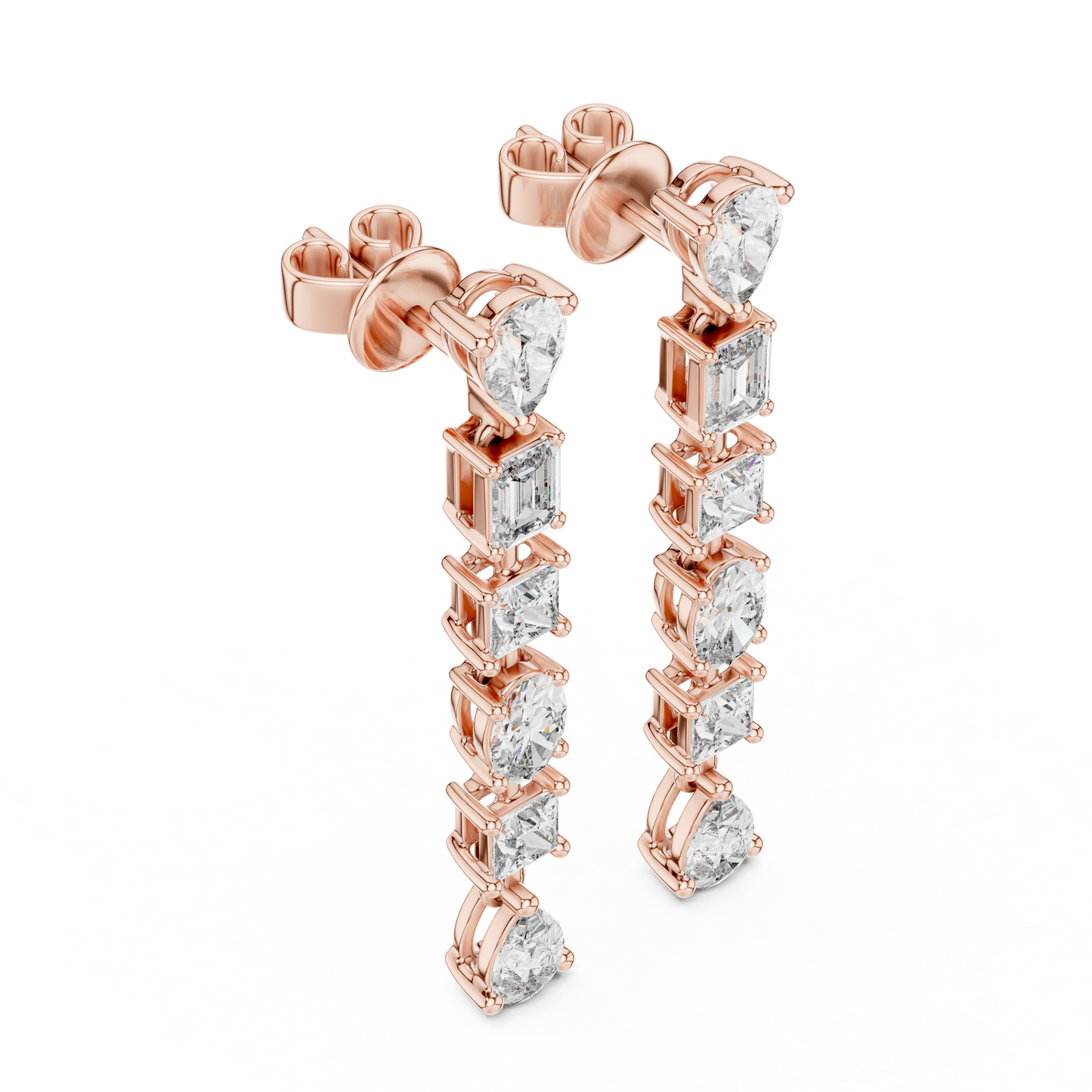 Rose Gold Multi Shape Diamond Drop Earrings for Brides Chandelier Earrings