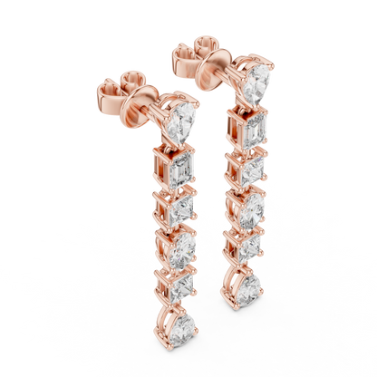 Rose Gold Multi Shape Diamond Drop Earrings for Brides Chandelier Earrings