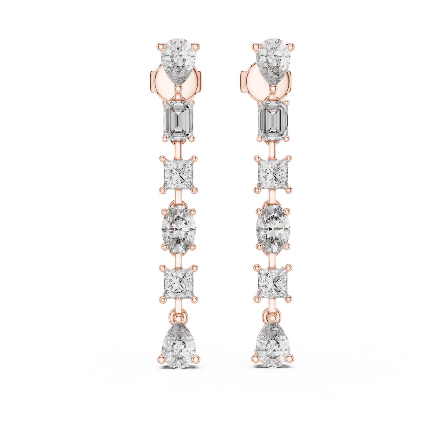 Rose Gold Multi Shape Diamond Drop Earrings for Brides Chandelier Earrings