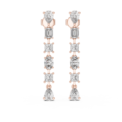 Rose Gold Multi Shape Diamond Drop Earrings for Brides Chandelier Earrings