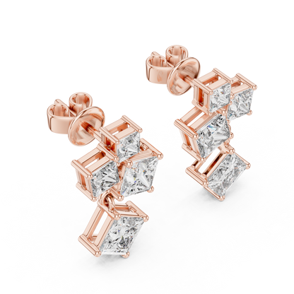 Princess-Cut Diamond Cluster Chandelier Earrings in White Gold