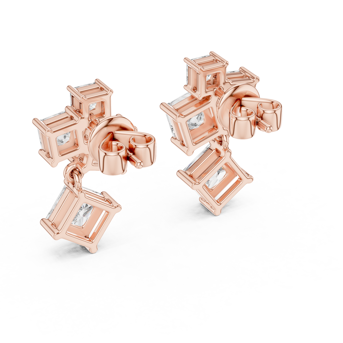 Princess-Cut Diamond Cluster Chandelier Earrings in White Gold