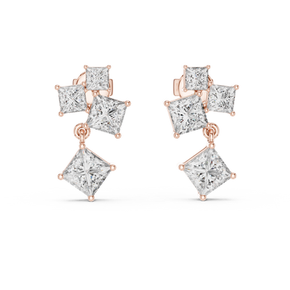 Princess-Cut Diamond Cluster Chandelier Earrings in White Gold