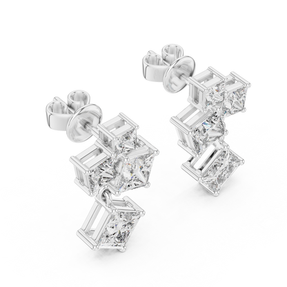Princess-Cut Diamond Cluster Chandelier Earrings in White Gold