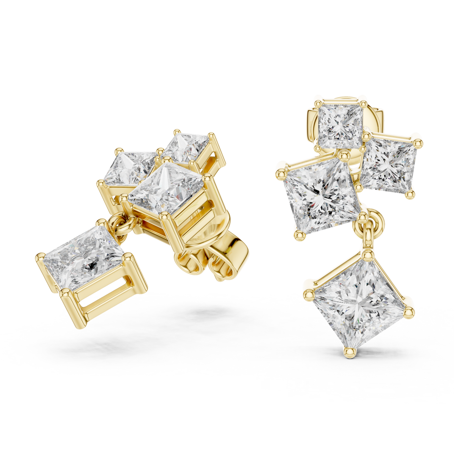 Princess-Cut Diamond Cluster Chandelier Earrings in White Gold