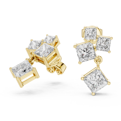 Princess-Cut Diamond Cluster Chandelier Earrings in White Gold