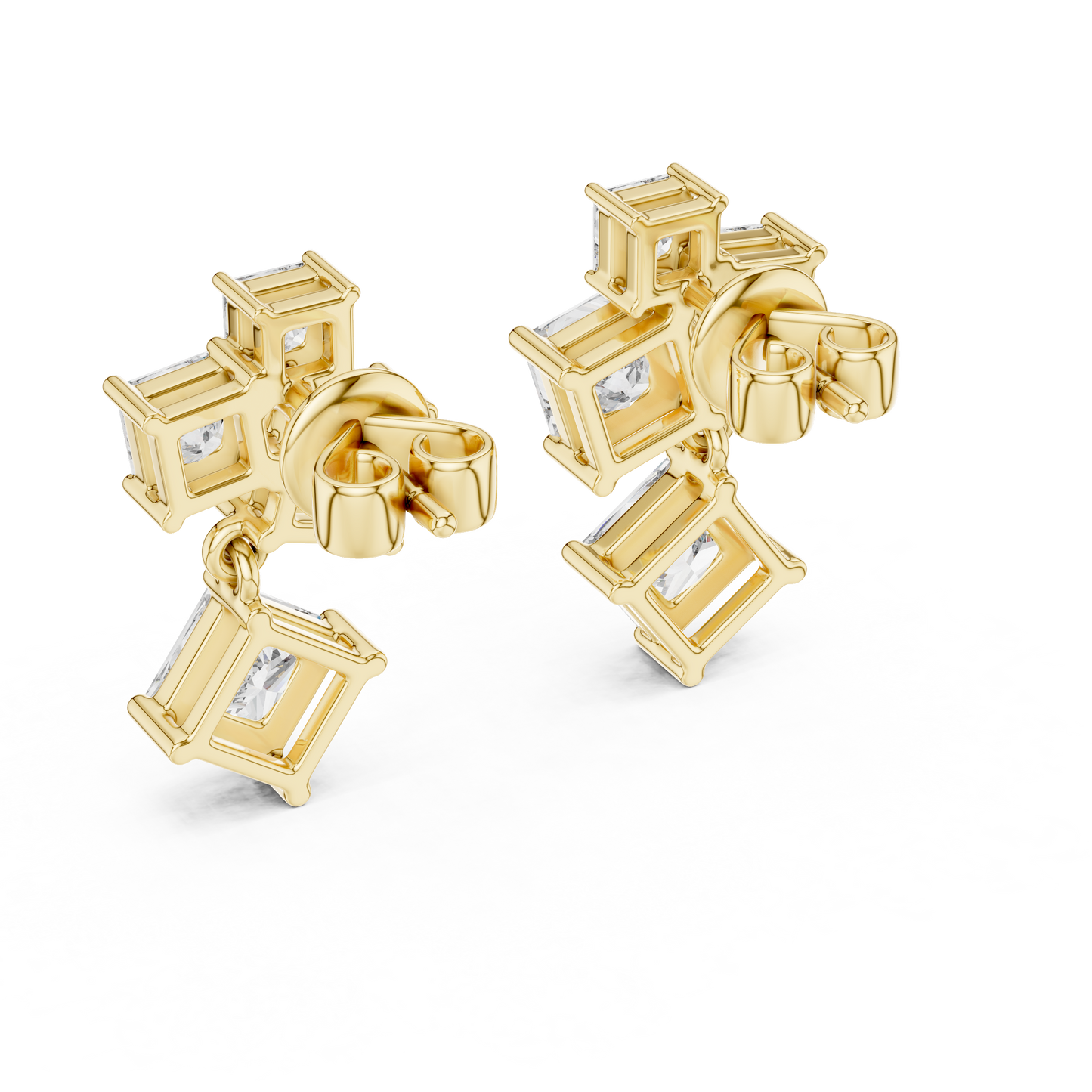 Princess-Cut Diamond Cluster Chandelier Earrings in White Gold