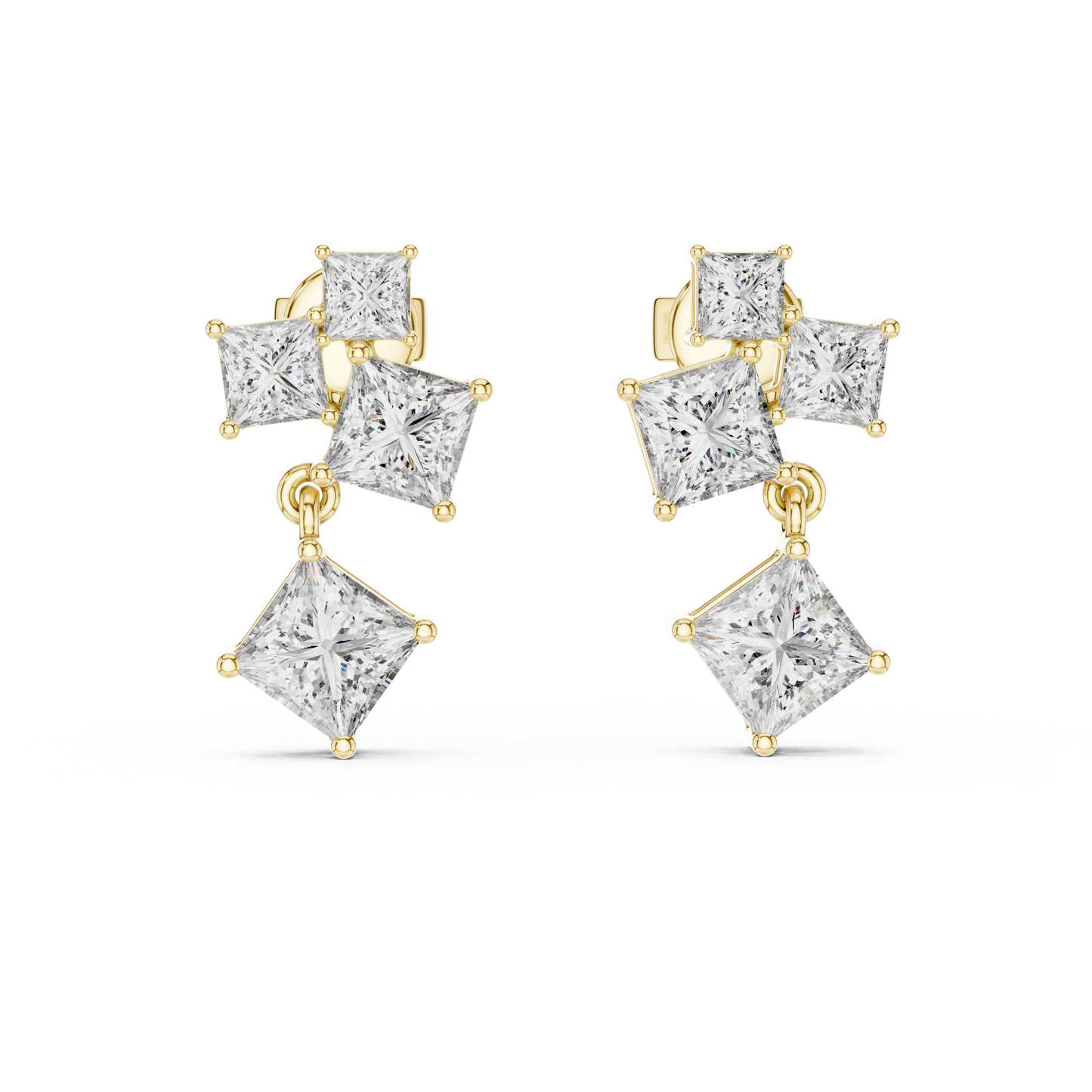 Princess-Cut Diamond Cluster Chandelier Earrings in White Gold