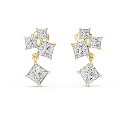 Princess-Cut Diamond Cluster Chandelier Earrings in White Gold