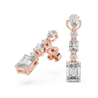 Gold Diamond Chandelier Earrings with Emerald-Cut Centerpiece