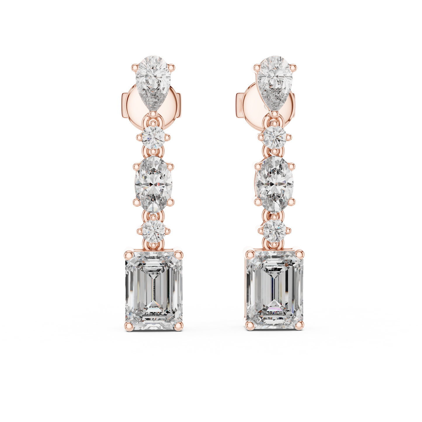 Gold Diamond Chandelier Earrings with Emerald-Cut Centerpiece