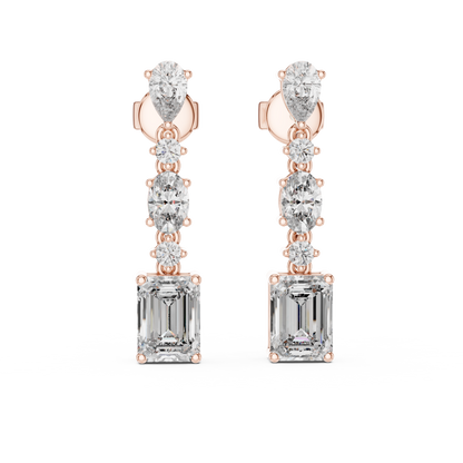 Gold Diamond Chandelier Earrings with Emerald-Cut Centerpiece