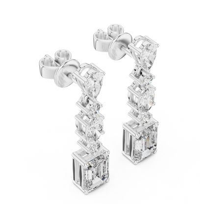 Gold Diamond Chandelier Earrings with Emerald-Cut Centerpiece