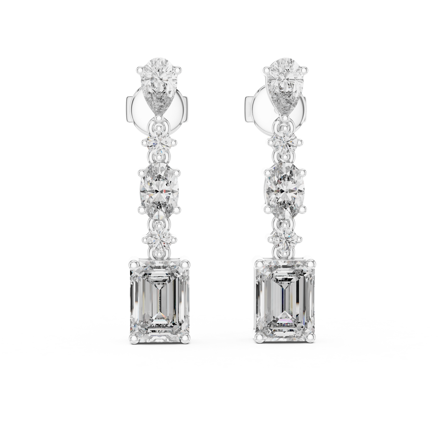 Gold Diamond Chandelier Earrings with Emerald-Cut Centerpiece