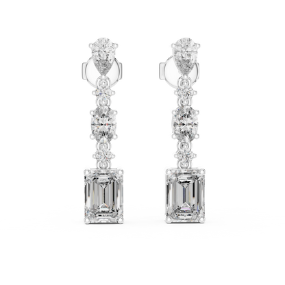 Gold Diamond Chandelier Earrings with Emerald-Cut Centerpiece