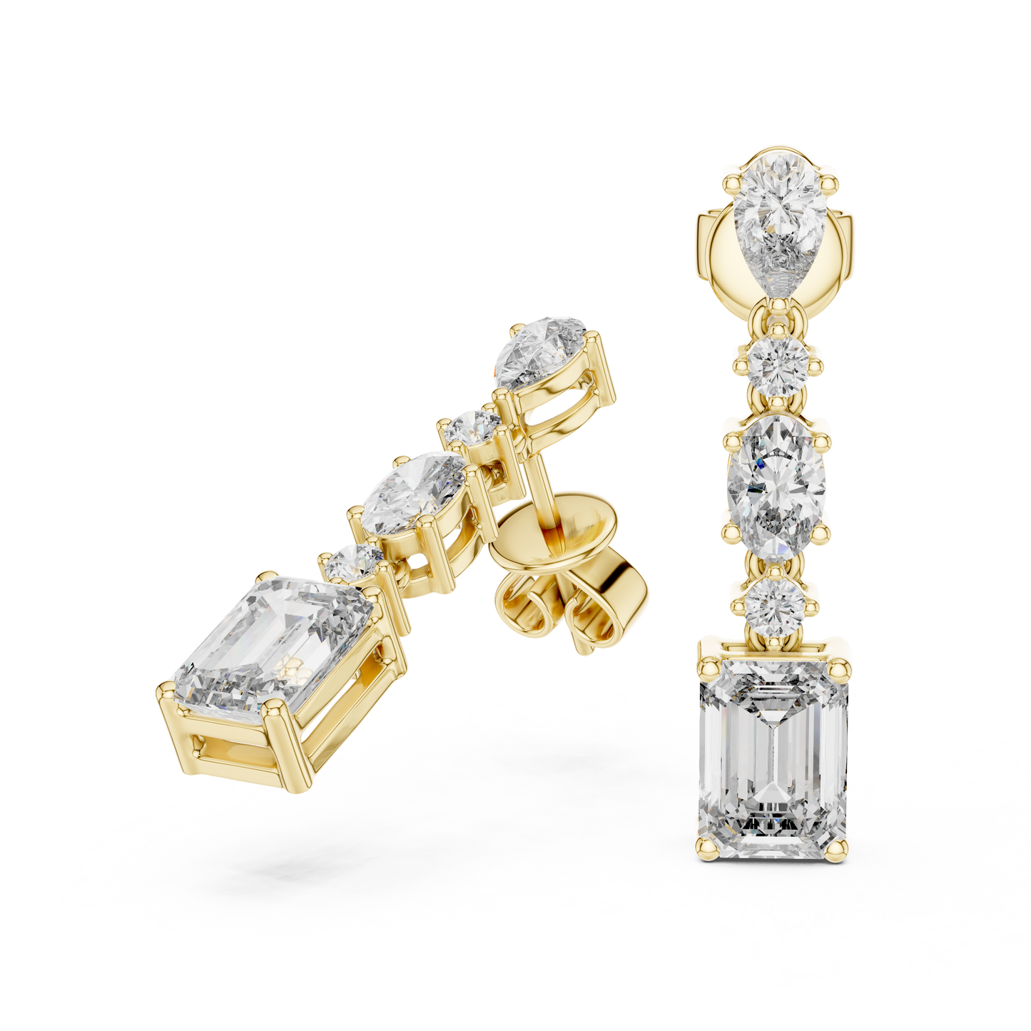 Gold Diamond Chandelier Earrings with Emerald-Cut Centerpiece