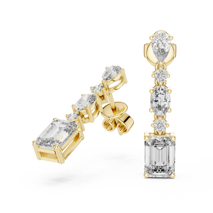 Gold Diamond Chandelier Earrings with Emerald-Cut Centerpiece