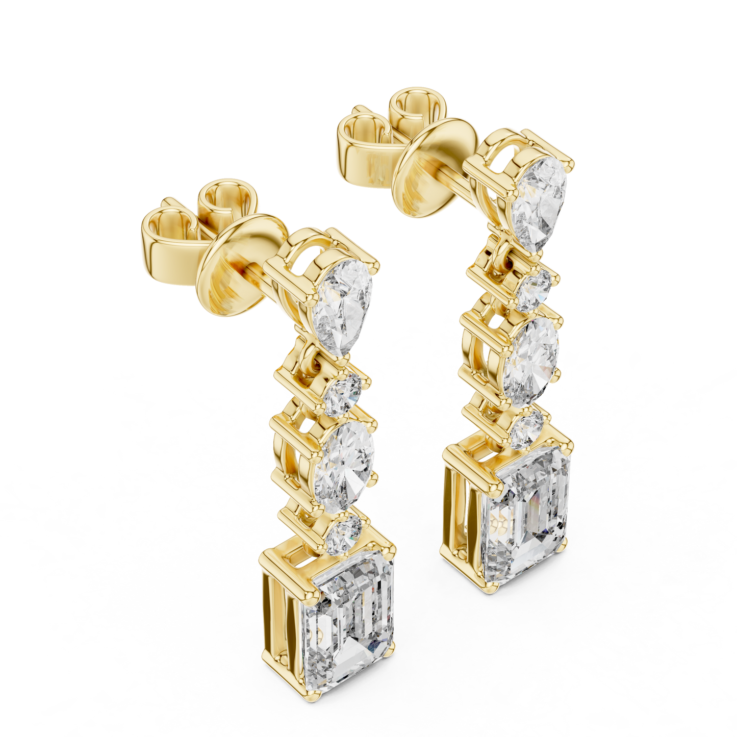 Gold Diamond Chandelier Earrings with Emerald-Cut Centerpiece