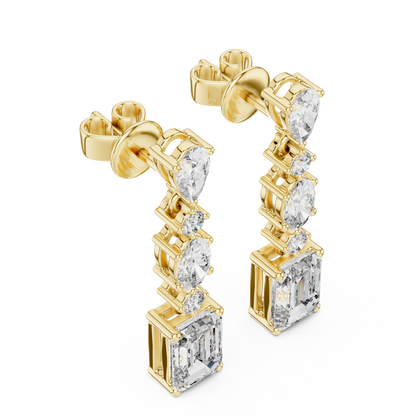 Gold Diamond Chandelier Earrings with Emerald-Cut Centerpiece