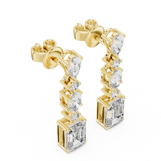 Gold Diamond Chandelier Earrings with Emerald-Cut Centerpiece