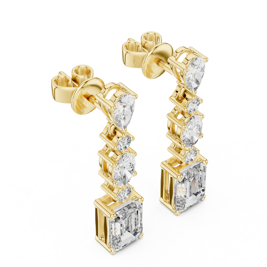 Gold Diamond Chandelier Earrings with Emerald-Cut Centerpiece