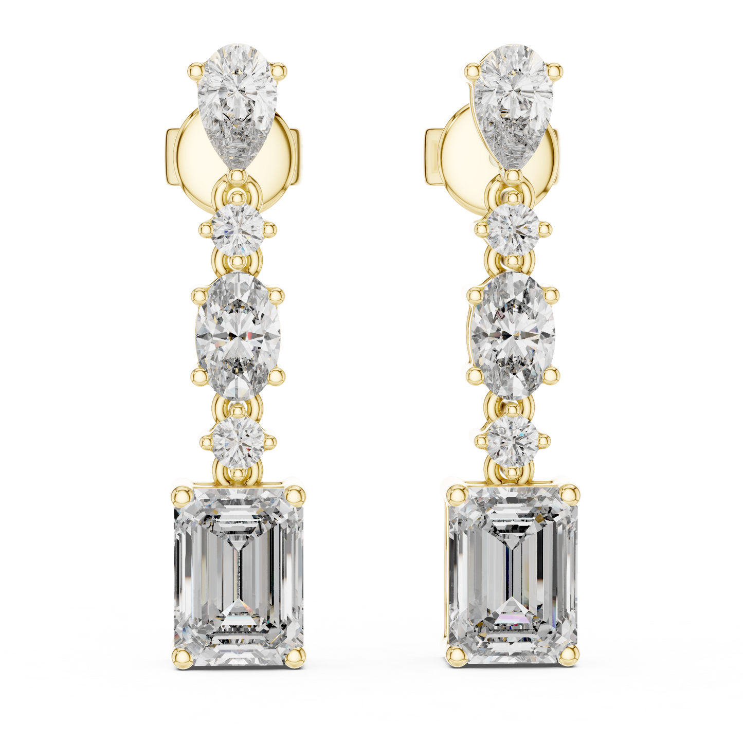Gold Diamond Chandelier Earrings with Emerald-Cut Centerpiece
