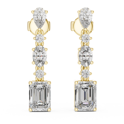 Gold Diamond Chandelier Earrings with Emerald-Cut Centerpiece