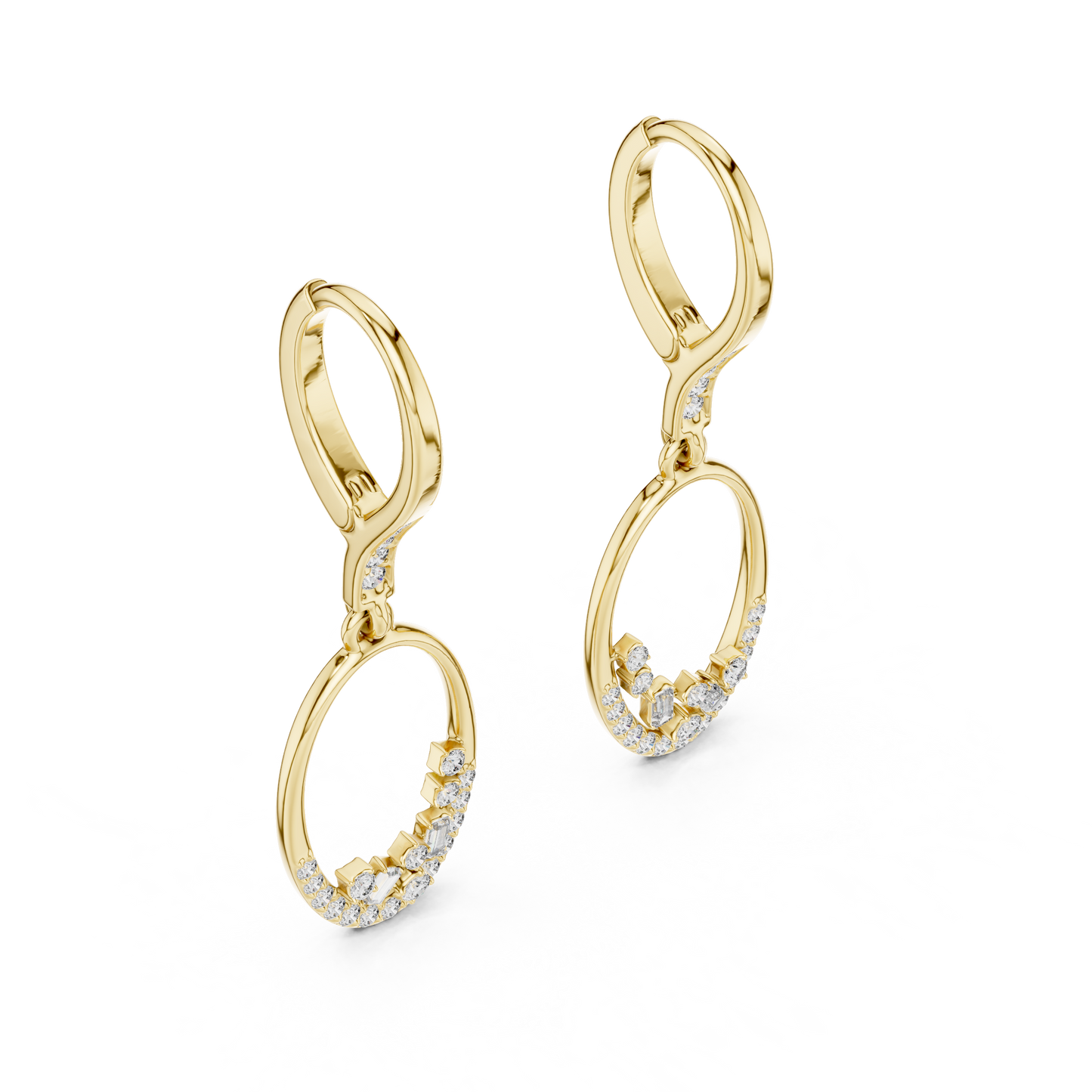 Gold Round Diamond Chandelier Earrings – Modern Elegance